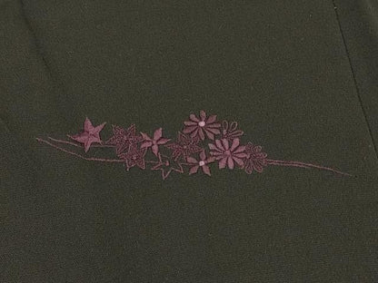 平和屋着物＃羽織　総刺繍　流水草花文　黒地　正絹　逸品　CABK3346in