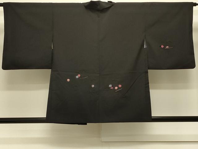 平和屋着物＃羽織　総刺繍　草花文　黒地　正絹　逸品　CABK3349in