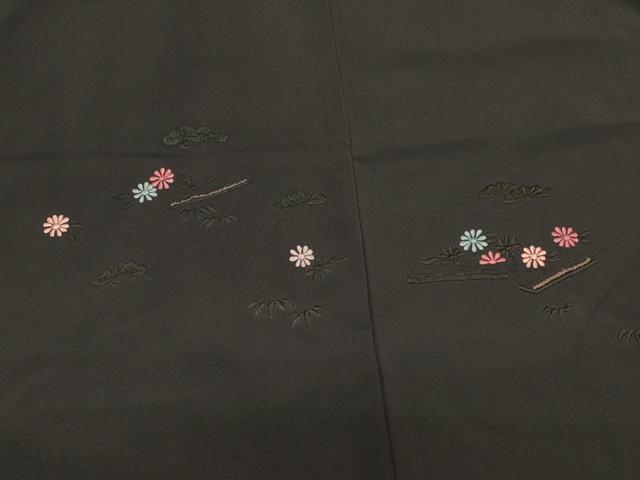 平和屋着物＃羽織　総刺繍　草花文　黒地　正絹　逸品　CABK3349in