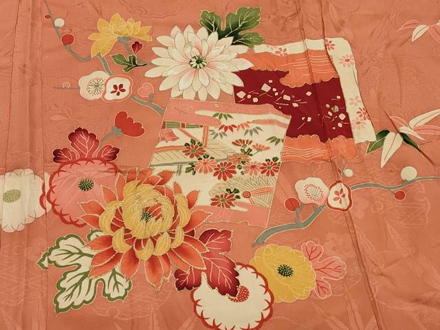 平和屋着物＃アンティーク 大正ロマン 長羽織 刺繍 色紙風景花文 金彩 正絹 逸品 CABK3357in