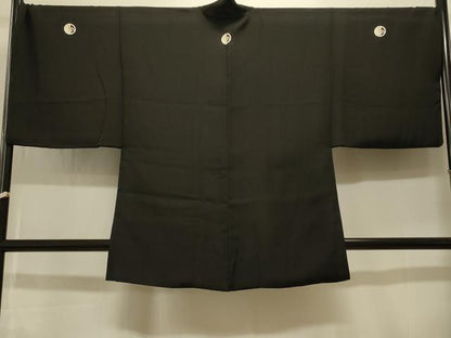 平和屋着物＃男性　羽織　黒紋付き　キングサイズ　正絹　逸品　CABK3358in