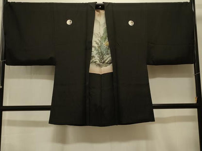 平和屋着物＃男性　羽織　黒紋付き　キングサイズ　正絹　逸品　CABK3358in