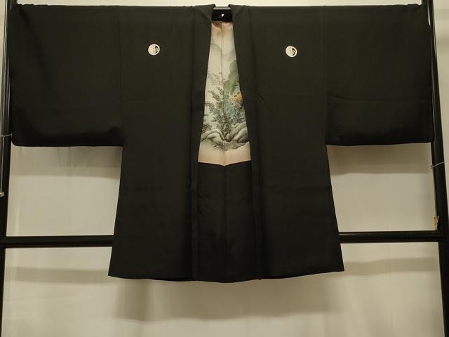 平和屋着物＃男性　羽織　黒紋付き　キングサイズ　正絹　逸品　CABK3358in