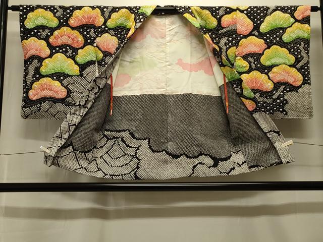 平和屋着物＃本疋田絞り　羽織　立波枝松文　黒地　正絹　逸品　CABK3363in
