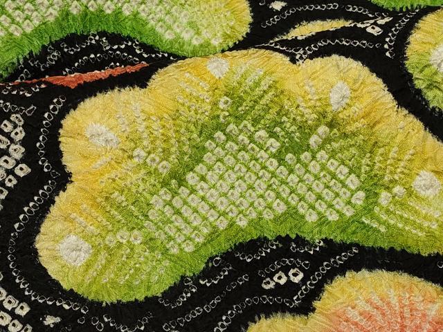 平和屋着物＃本疋田絞り　羽織　立波枝松文　黒地　正絹　逸品　CABK3363in