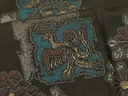 平和屋着物＃羽織 破れ色紙花鳥文 黒地 正絹 逸品 CABK3367in