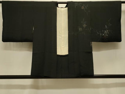 平和屋着物＃羽織 寿光織 枝花文 黒地 金銀糸 正絹 逸品 CABK3371in