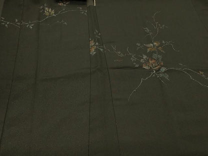 平和屋着物＃羽織 寿光織 枝花文 黒地 金銀糸 正絹 逸品 CABK3371in