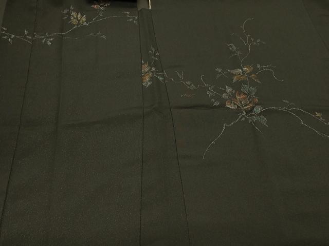 平和屋着物＃羽織 寿光織 枝花文 黒地 金銀糸 正絹 逸品 CABK3371in
