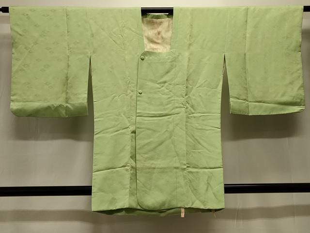 平和屋着物＃道行コート　色無地　花菱地紋　若苗色　正絹　逸品　CABK3372in