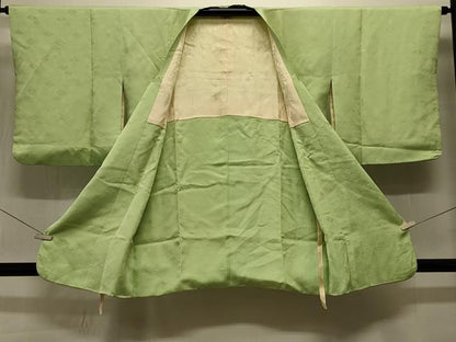 平和屋着物＃道行コート　色無地　花菱地紋　若苗色　正絹　逸品　CABK3372in