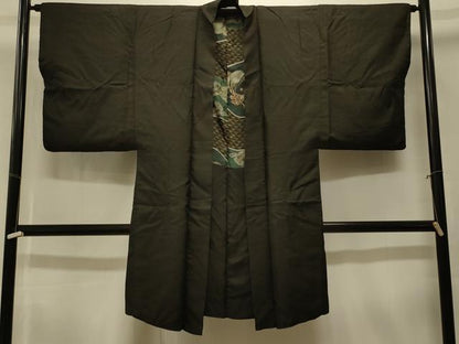 平和屋着物＃男性　長羽織　黒紋付き　正絹　逸品　CABK3373in