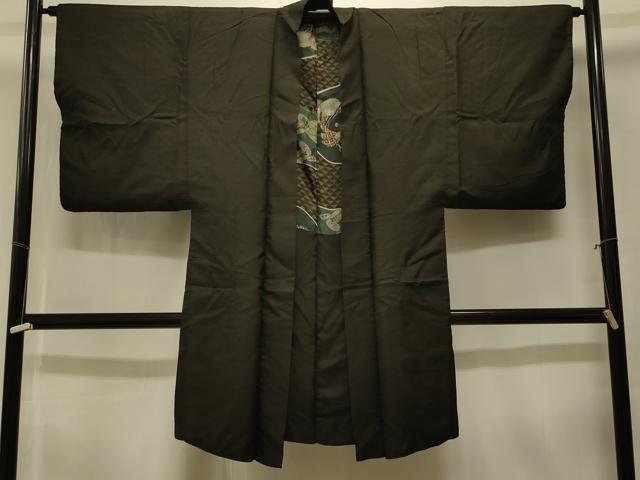 平和屋着物＃男性　長羽織　黒紋付き　正絹　逸品　CABK3373in