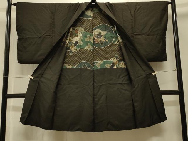 平和屋着物＃男性　長羽織　黒紋付き　正絹　逸品　CABK3373in
