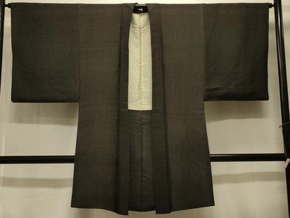 平和屋着物＃男性　長羽織　紬地　霞文　黒地　正絹　逸品　CABK3376in