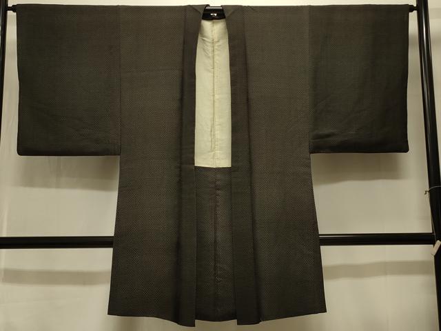 平和屋着物＃男性　長羽織　紬地　霞文　黒地　正絹　逸品　CABK3376in