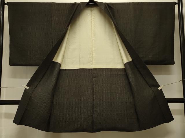 平和屋着物＃男性　長羽織　紬地　霞文　黒地　正絹　逸品　CABK3376in