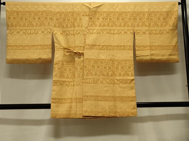 平和屋着物＃道中着　横段洋花文　山吹茶色　正絹　逸品　CABK3378in
