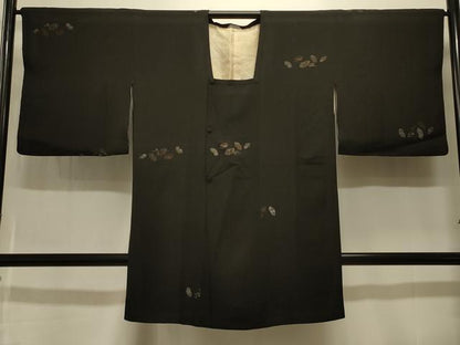 平和屋着物＃道行コート　寿光織　地紙吉祥文　黒地　金銀糸　ロング丈　正絹　逸品　CABK3379in