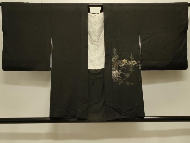 平和屋着物＃羽織 寿光織 草花文 黒地 金銀糸 正絹 逸品 CABK3380in