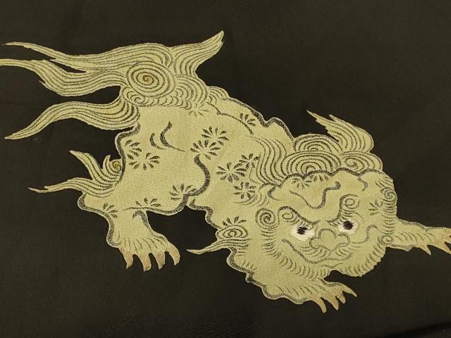 平和屋着物＃羽織 刺繍 唐獅子 黒地 正絹 逸品 CABK3382in