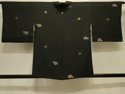 平和屋着物＃羽織　寿光織　舞花文　黒地　金銀糸　正絹　逸品　CABK3386in