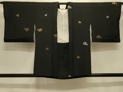 平和屋着物＃羽織　寿光織　舞花文　黒地　金銀糸　正絹　逸品　CABK3386in