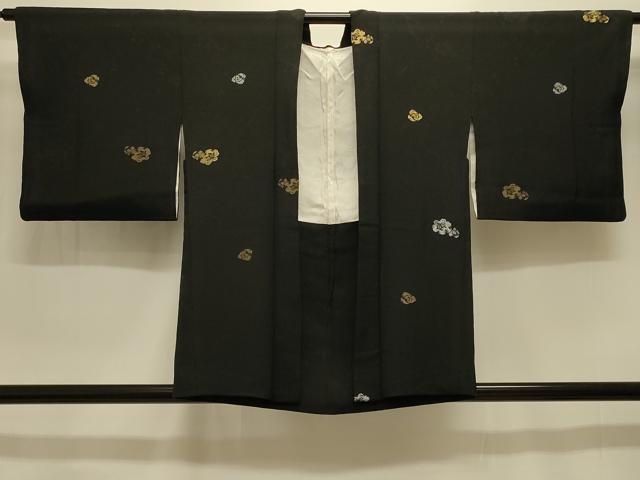 平和屋着物＃羽織　寿光織　舞花文　黒地　金銀糸　正絹　逸品　CABK3386in