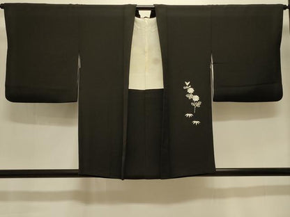 平和屋着物＃中国三大刺繍 相良刺繍 総刺繍 羽織 流水風景花文 黒地 正絹 逸品 CABK3387in