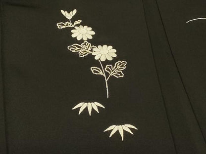 平和屋着物＃中国三大刺繍 相良刺繍 総刺繍 羽織 流水風景花文 黒地 正絹 逸品 CABK3387in