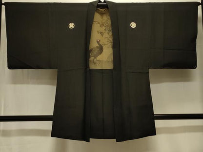 平和屋着物＃男性 羽織 黒紋付き 正絹 逸品 未使用 CABK3394in