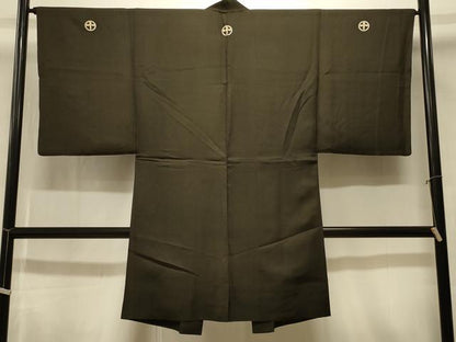 平和屋着物＃男性 長羽織 黒紋付き 正絹 逸品 CABK3395in