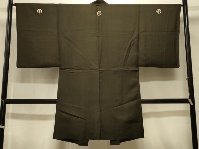 平和屋着物＃男性 長羽織 黒紋付き 正絹 逸品 CABK3395in