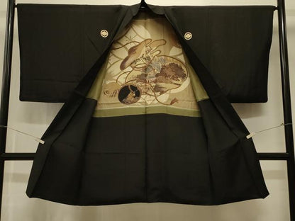 平和屋着物＃男性 長羽織 黒紋付き 正絹 逸品 CABK3397in