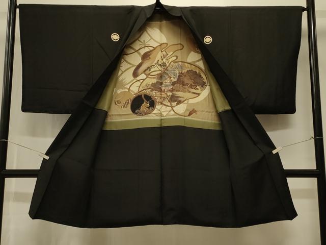 平和屋着物＃男性 長羽織 黒紋付き 正絹 逸品 CABK3397in