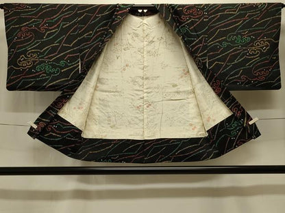 平和屋着物＃羽織 総絞り 立波幾何学文様 黒地 正絹 逸品 未使用 CABK3399in