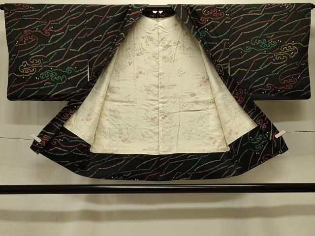 平和屋着物＃羽織 総絞り 立波幾何学文様 黒地 正絹 逸品 未使用 CABK3399in