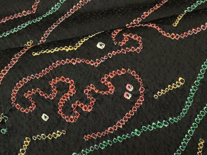 平和屋着物＃羽織 総絞り 立波幾何学文様 黒地 正絹 逸品 未使用 CABK3399in