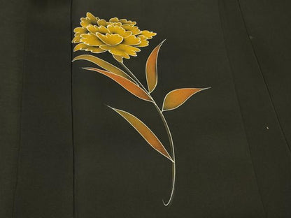 平和屋着物＃羽織　草花文　黒地　正絹　逸品　CABK3401in