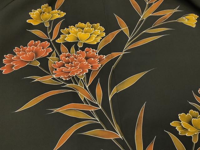 平和屋着物＃羽織　草花文　黒地　正絹　逸品　CABK3401in