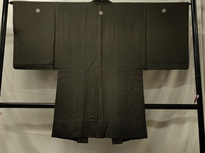 平和屋着物＃男性 長羽織 黒紋付き 正絹 逸品 CABK3402in