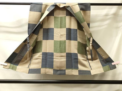 平和屋着物＃男性 袖なし羽織 お召地 単衣 市松文様 正絹 逸品 CABK3412in