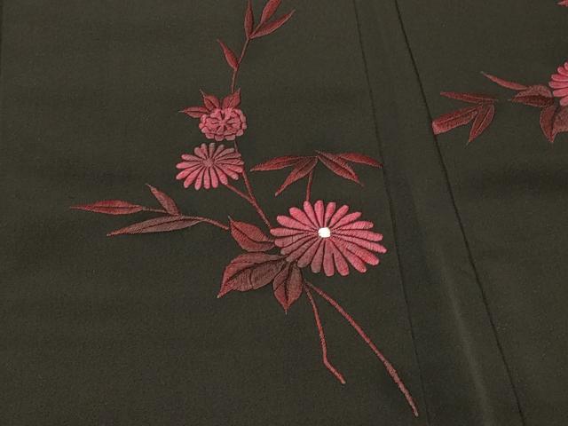 平和屋着物＃羽織 総刺繍 草花文 黒地 正絹 逸品 CABK3418in