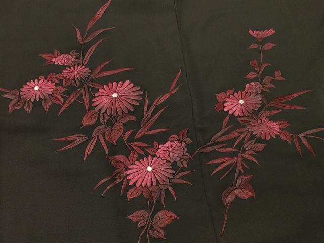 平和屋着物＃羽織 総刺繍 草花文 黒地 正絹 逸品 CABK3418in