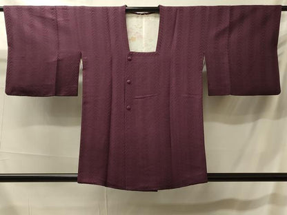 平和屋着物＃道行コート　色無地　よろけ縞地紋　紫鳶色　正絹　逸品　CABK3419in