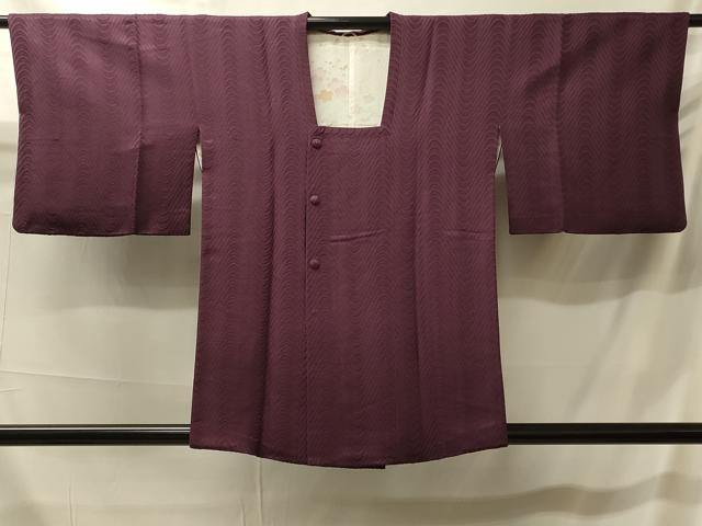 平和屋着物＃道行コート　色無地　よろけ縞地紋　紫鳶色　正絹　逸品　CABK3419in