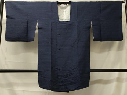 平和屋着物＃道行コート　色無地　横段地紋　藍鉄色　高島屋扱い　ロング丈　正絹　逸品　CABK3421in