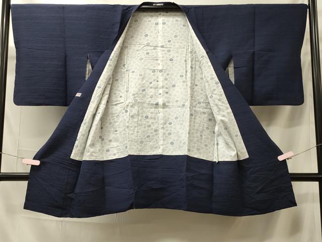 平和屋着物＃道行コート　色無地　横段地紋　藍鉄色　高島屋扱い　ロング丈　正絹　逸品　CABK3421in