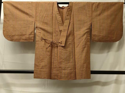 平和屋着物＃道中着　紬地　単衣　縞　正絹　逸品　CABK3423in