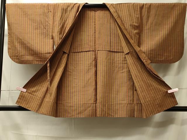 平和屋着物＃道中着　紬地　単衣　縞　正絹　逸品　CABK3423in